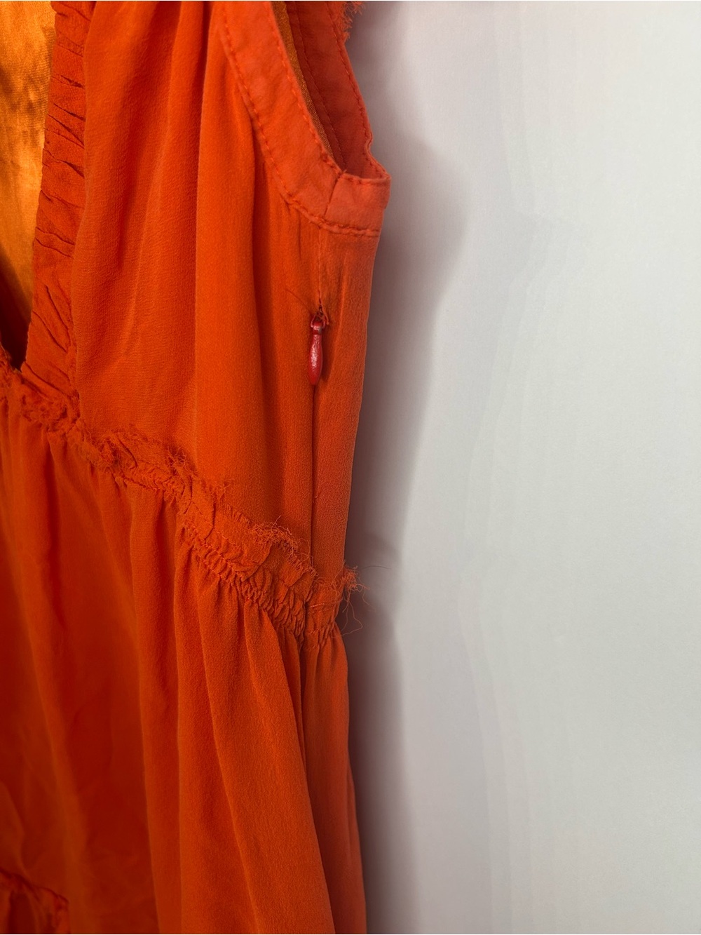 Marc Jacobs Vintage Silk Orange Ruffle V Neck Dress, Size 0 - Picture 5 of 10
